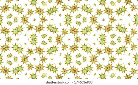 Abstract seamless pattern, background. Colorful kaleidoscope on white. Useful as design element for texture and artistic compositions.