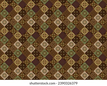 Abstract seamless pattern background with colorful doodle graphic square. Brown light n green autumn color. For masculine male shirt casual fabric textile print package wallpaper. Vector illustration