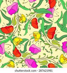 Abstract seamless pattern background with colorful flowers