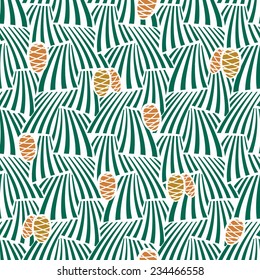 Abstract seamless pattern background with fir branches and cones