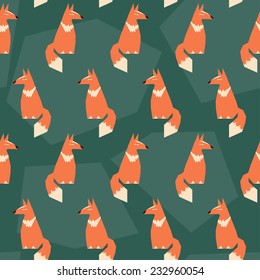 abstract seamless pattern background with funny cartoon ginger fox