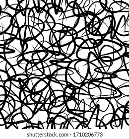 Abstract seamless pattern background of handmade curved lines for wallpaper or fabric design. Grunge monochrome beautiful backdrop of the chaotic painting strokes