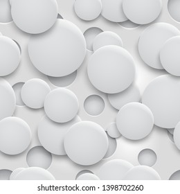 Abstract seamless pattern or background of holes and circles with shadows in white and gray colors