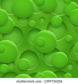 Abstract seamless pattern or background of holes and circles with shadows in green colors