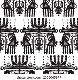 Abstract seamless pattern background linocut style art decor