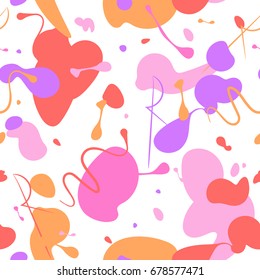 Abstract seamless pattern background made of pink, purple, red, orange blots of nail polish. Color cosmetic concept vector texture good for wrapping paper, wallpaper, pattern fill. Nail varnish stroke