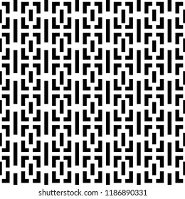 Abstract seamless pattern background. Maze of black geometric design elements isolated on white background. Vector illustration.