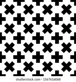 Abstract seamless pattern background. Mosaic of black geometric crosses with white outline. Vector illustration.