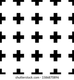 Abstract seamless pattern background. Mosaic of black geometric crosses with white outline. Vector illustration.