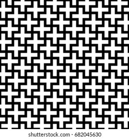 Abstract seamless pattern background. Mosaic of white geometric crosses with black outline. Vector illustration.
