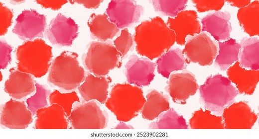 Abstract seamless pattern, background with pink, red watercolor shapes and stains. Repeating vector print