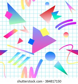 Abstract seamless pattern background. Retro 80s or 90s  geometric fashion style . Good for vintage textile fabric design, wrapping paper and website wallpapers. Vector illustration.