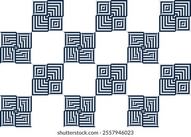Abstract seamless pattern background with square op art optical illusion in  blue and light gray color. Vector illustration. For textile cloth print wallpaper cover tile crockery decoration floor
