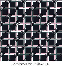 Abstract seamless pattern background with stick and mini square. Pink gray white and green on black background. For shirt fabric textile print wrapping  branding package wallpaper. Vector illustration