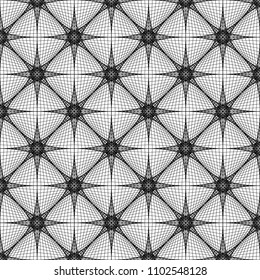 Abstract seamless pattern background of thin black curves. Net of striped stars. Vector illustration.
