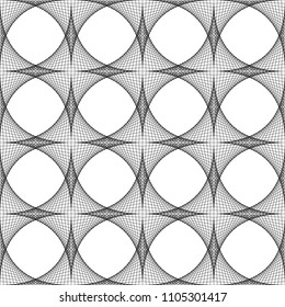 Abstract seamless pattern background of thin black curves. Net of striped stars. Vector illustration.