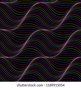 Abstract seamless pattern. Background with thin waves of bright neon color. Vector illustration.