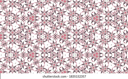 Abstract seamless pattern, background. Vintage kaleidoscope on white. Useful as design element for texture and artistic compositions.