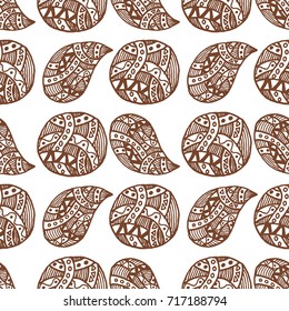 Abstract seamless pattern. Ball and paisley brown ornaments. Vector illustration