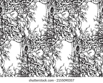 Abstract seamless pattern, bare branches. Black and white. Fashion textiles, fabric, packaging. 