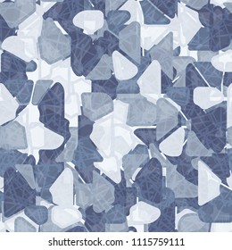 Abstract seamless pattern. At the base of the texture lie the punched squares broken into multi-colored pieces. Camouflage. The picture is overlaid with a translucent network of chaotic stretches.