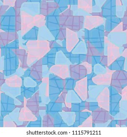 Abstract seamless pattern. At the base of the texture lie the punched squares broken into multi-colored pieces. Camouflage. The picture is overlaid with translucent rectangles that are made of pieces.