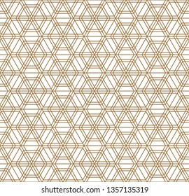Abstract seamless pattern based on Japanese pattern Kumiko. For template,fabric,shoji screens,textile,wrapping paper,laser cutting and engraving.Background vector.Hexagon grid.MEDIUM thickness lines.