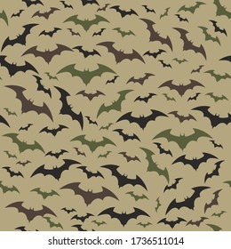 Abstract seamless pattern with bat. Military color repeat backdrop.
