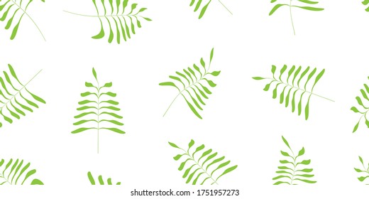 Abstract seamless pattern. Beautiful colored silhouette of branches with leaves. Delicate wallpapers are perfect for greeting cards, wrapping paper, fabric, scrapbooking, etc.