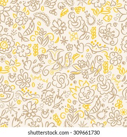 Abstract seamless pattern with beautiful hand drawn floral background. Vector illustration