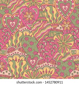 Abstract seamless pattern of beautiful painted doodle hearts