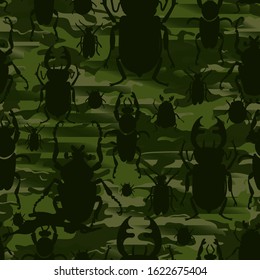 Abstract Seamless pattern with beetles silhouette. Background for boys for sports clothes, textiles, wrapping paper.
