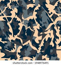 abstract seamless pattern. beige, azure, black, brown shapes with jagged edges randomly overlap each other and form a speckled mottled surface. vector 