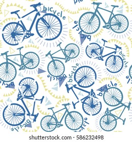 Abstract seamless pattern with bicycles. 