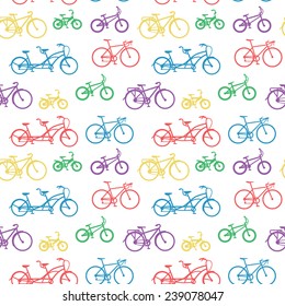 Abstract seamless pattern with bicycles on black background