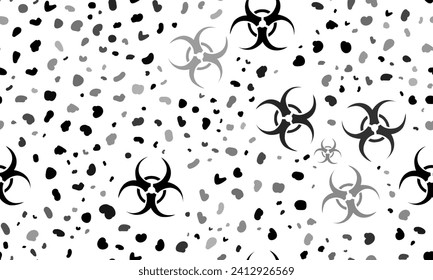 Resumen de un patrón sin fisuras con símbolos de riesgo biológico. Fondo creativo de leopardo. Ilustración del vector sobre fondo blanco