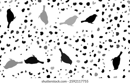 Abstract seamless pattern with bird sparrow symbols. Creative leopard backdrop. Vector illustration on white background