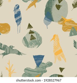 Resumen de un patrón sin fisuras con las aves. Fondo vectorial moderno, estilo gráfico trending, elementos dibujados a mano con motivos naturales y geométricos. Paleta de color natural.