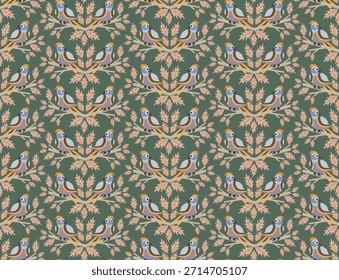 Abstract seamless pattern with birds on branches