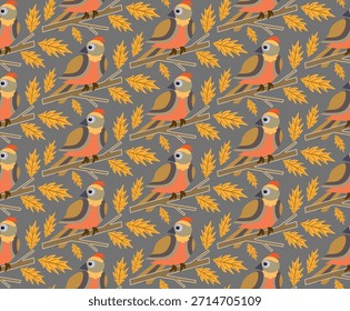 Abstract seamless pattern with birds on branches