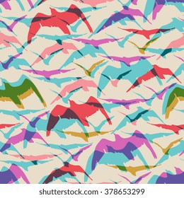 Abstract seamless pattern with birds. Vector illustration