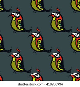 Abstract seamless pattern with birds. Vector line art.