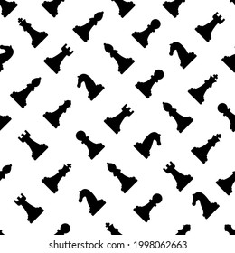 Abstract Seamless Pattern Black Chess Chessmen Holiday Background Vector Design Style Template Repeating Silhouette