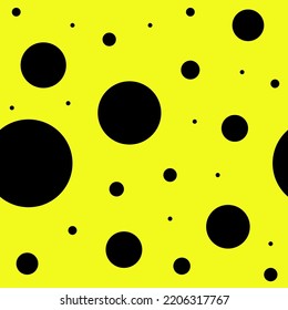 Abstract seamless pattern. Black circles on yellow background geometric design. Vector illustration