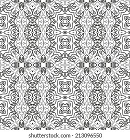 Abstract seamless pattern, black contours isolated on white background. Vector
