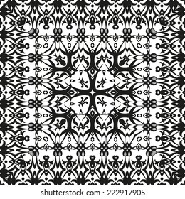Abstract seamless pattern, black contours isolated on white background. Vector