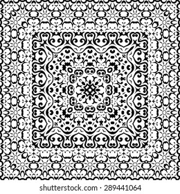 Abstract Seamless Pattern, Black Contours Isolated on White Background. Vector