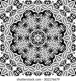Abstract Seamless Pattern, Black Contours Isolated on White Background. Vector