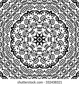 Abstract Seamless Pattern, Black Contours Isolated on White Background. Vector