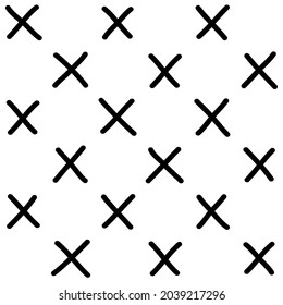 Abstract seamless pattern. Black crosses isolated on a white background. Hand drawn simple monochrome texture. X cross geometric endless pattern in doodle style. Vector illustration.